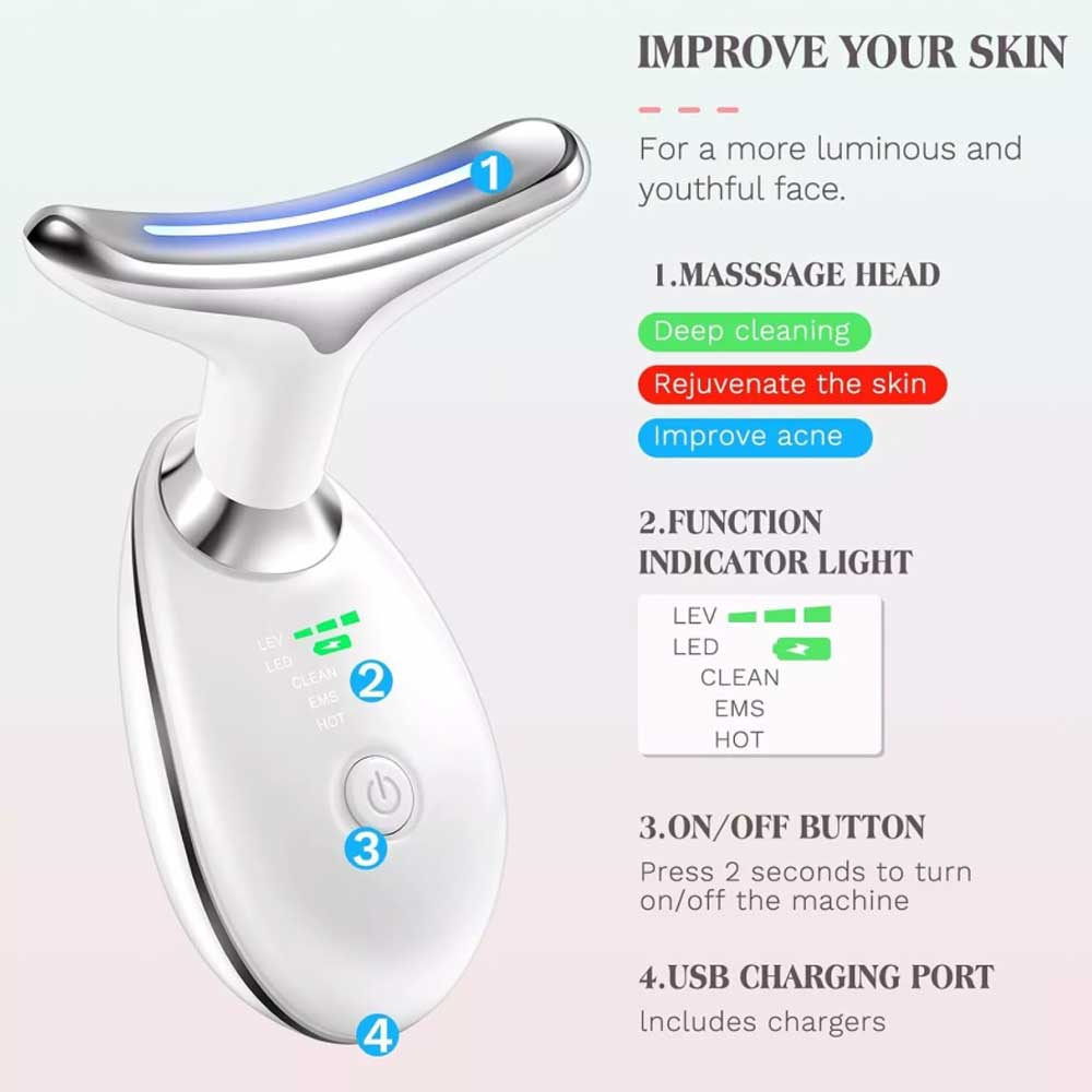Neck Face Lifting Massager Skin Tighten Device LED and Anti Wrinkle Double Chin