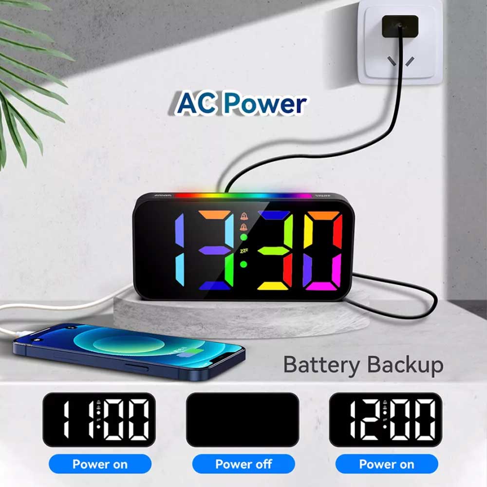 Digital Alarm Clock for Heavy Sleeper Bedroom LED Display Night Light w/ Shaker
