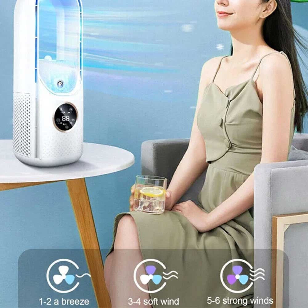 Portable Air 6 Speed Silent Timer Air Conditioner Cooler Leafless Electric Fan
