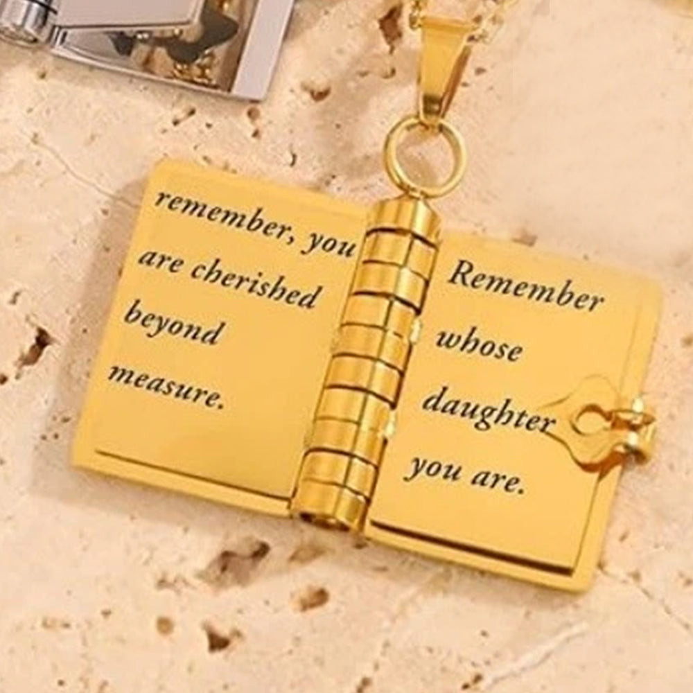 New Openable Pages Book Pendant Necklace with Engraved Information for Daughter