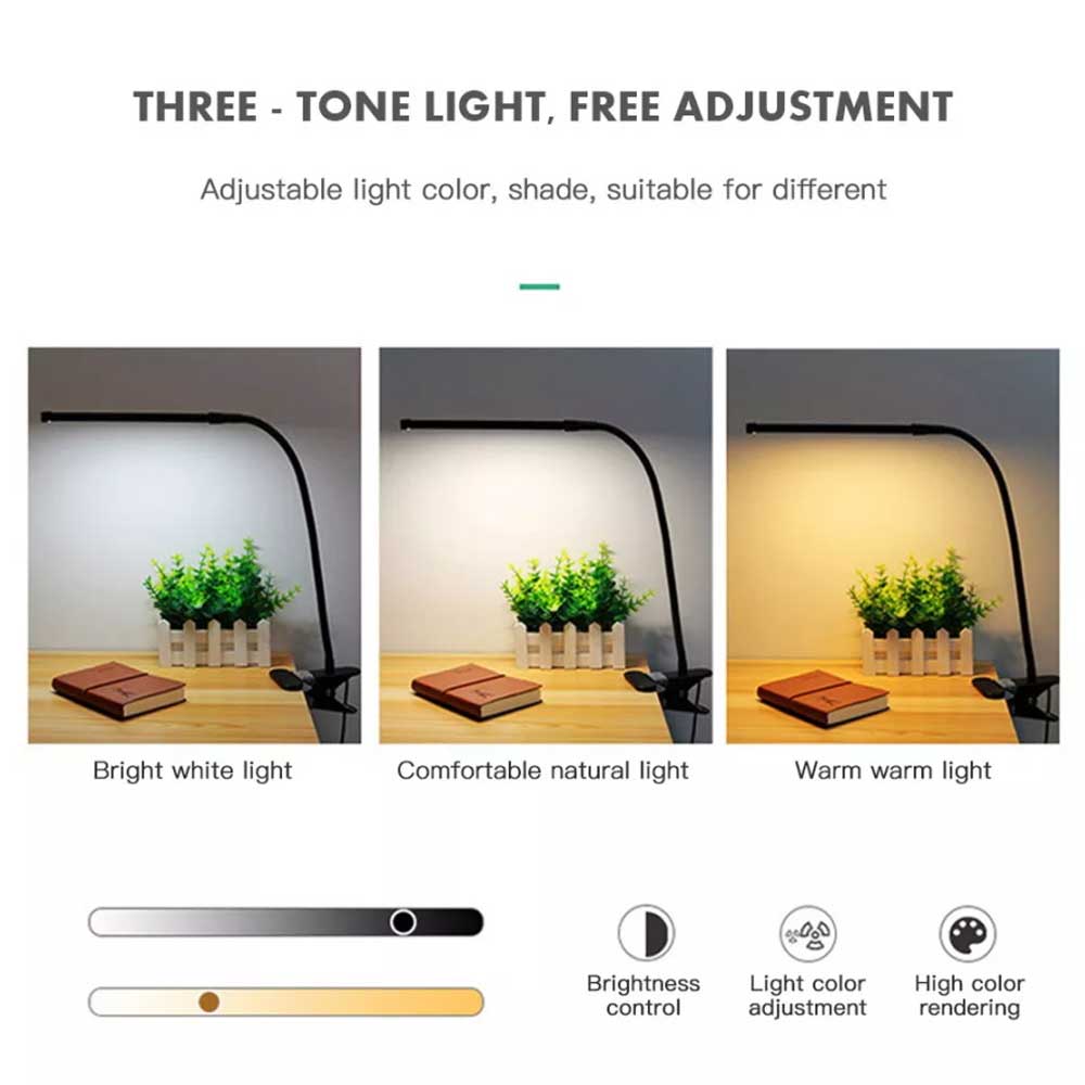 Modern Clip On LED Desk Lamp Eye Care USB Power Dimmable Light Adjustable Clamp
