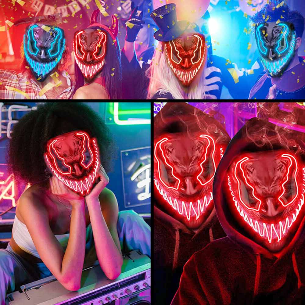 LED Light Up Neon Mask Halloween Venom Mask Halloween Costume Scary Cosplay
