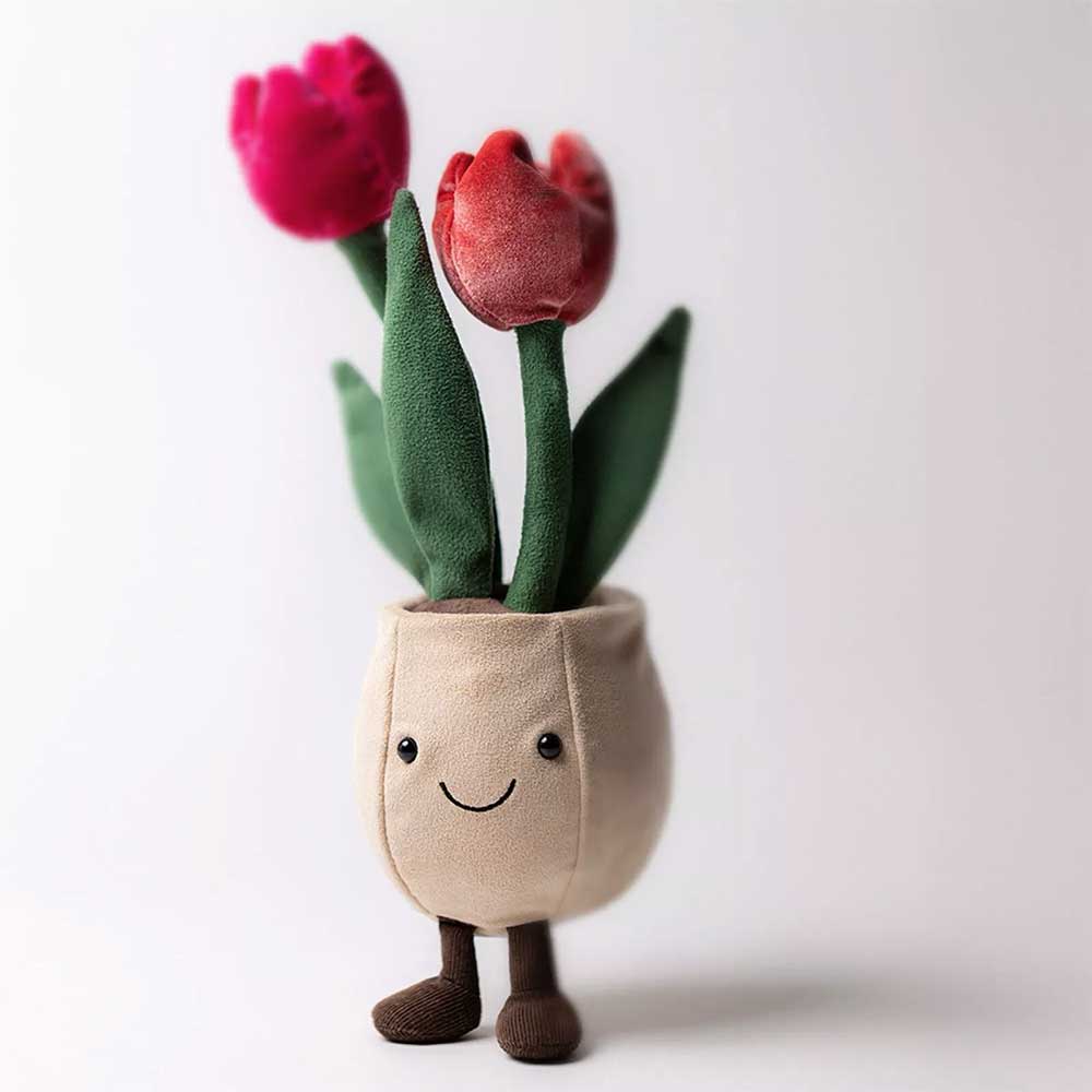 Amuseables Tulip Pot Soft Toy – Cute Flowerpot Plush with Textured Tulip & Felt Pot, Desk Decor Gift
