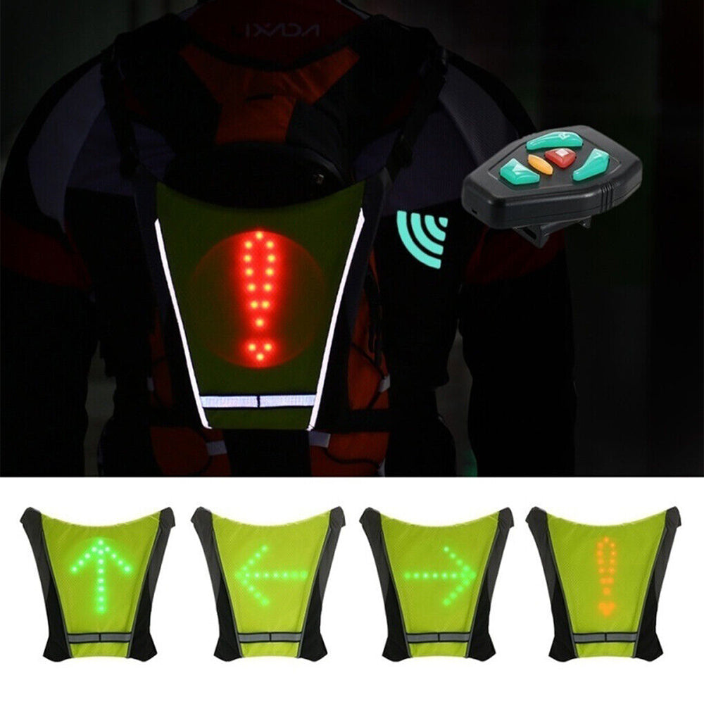 Wireless LED Signal Light Reflective Vest Backpack Remote Control Safety