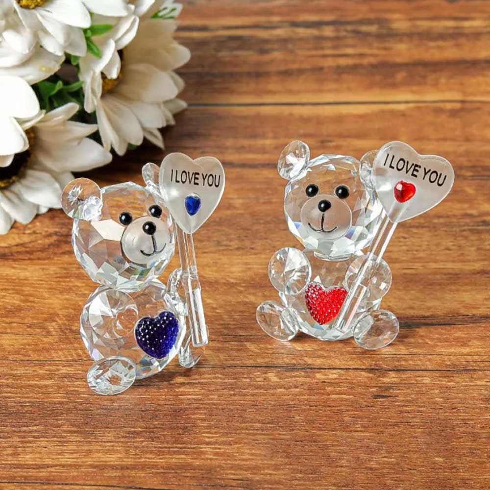 I Love You Sign Crystal Bear Figurine – Desktop Ornament, Guest Gift for Xmas