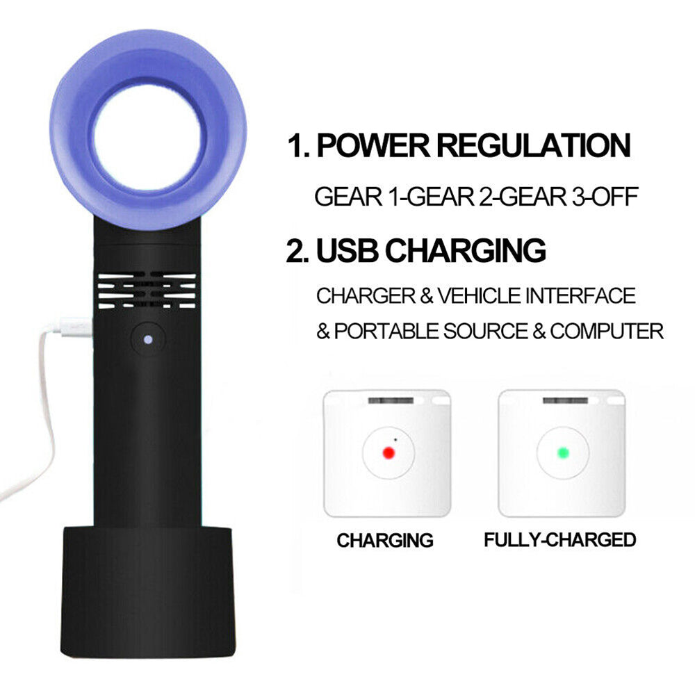 360 Degree Mute Portable Bladeless Hand Held Mini No Leaf Handy Fan USB Cooler