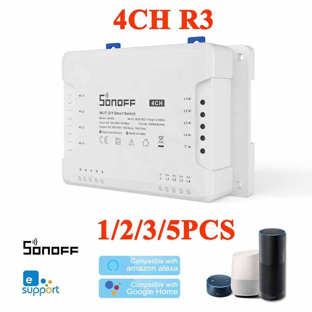 SONOFF 4CH R3/PRO R3 RF 433MHz 4 Gang WiFI Switch Smart Home 1/2/3/5PCS AU+