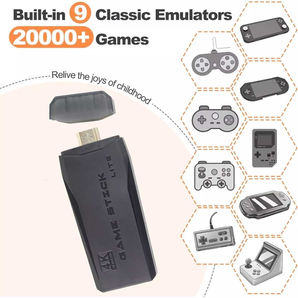 Retro Video Game 64G Stick Console - 20000+ Games 2 Wireless Controller 4K HDMI TV