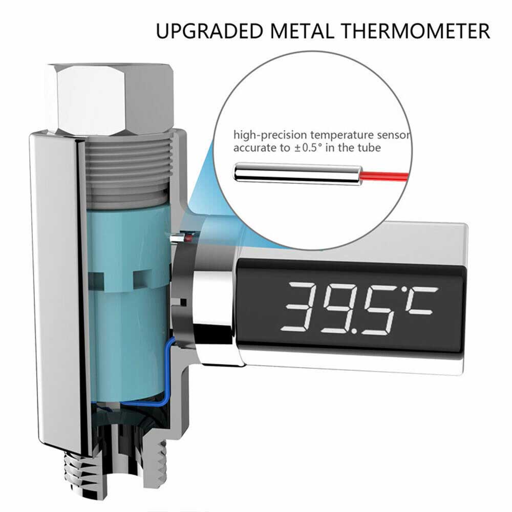 Flow Water Shower Electricity Self-Generating LED Celsius Display Thermometer AU