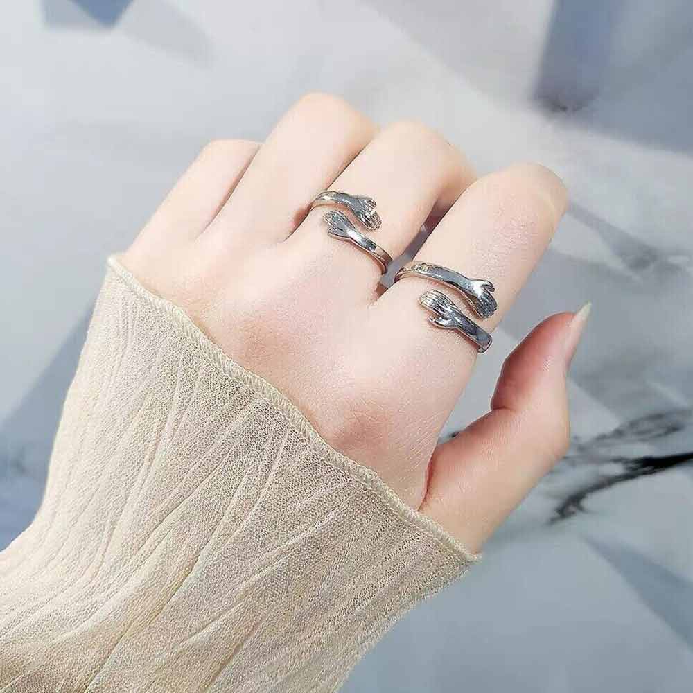 S925 Sterling Silver Love Hug Ring Band Open Finger Womens Jewelry Adjustable