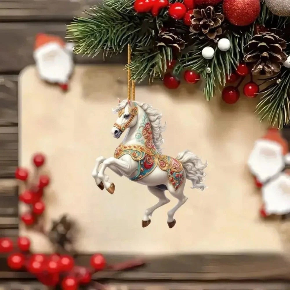 5X Horse 2D Acrylic Christmas Ornament - 8cm Elegant Hanging Pendant for Tree & Car Decor