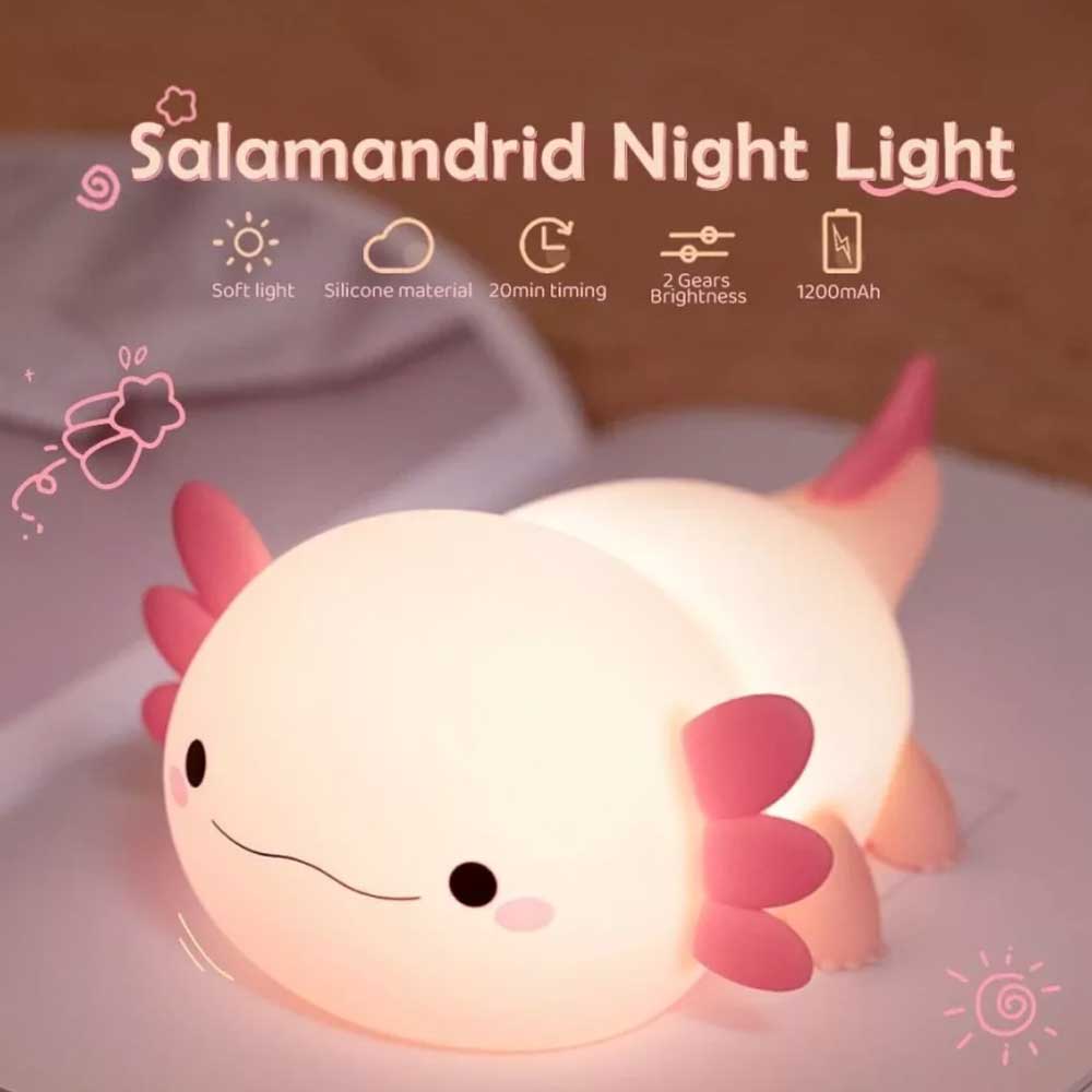 Cute Axolotl Nursery Sleeping Lamp Silicone USB Rechargeable Table Lamp