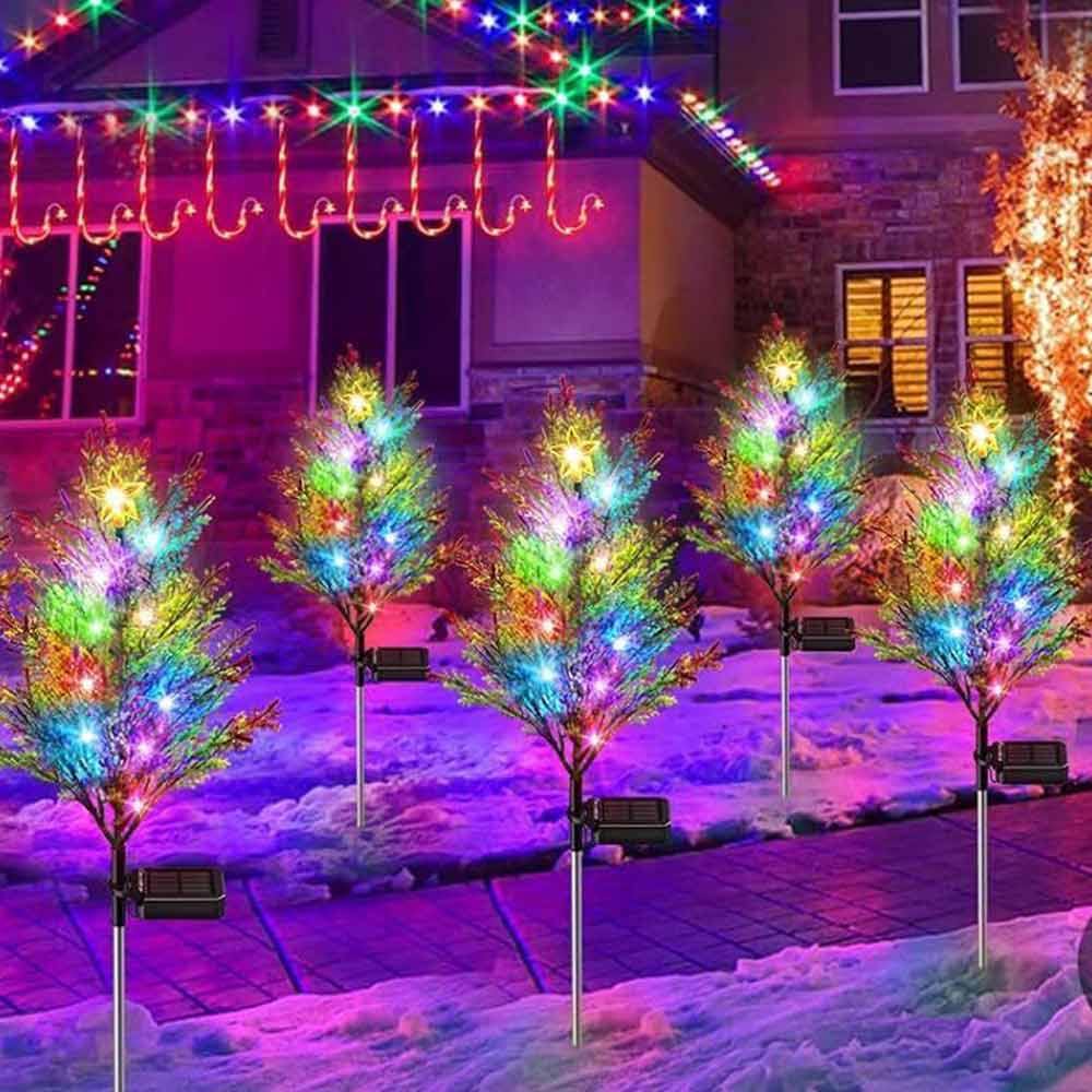 2Pack Solar Christmas Tree Garden Stake Lights Outdoor Waterproof Multi-Color Pathway Lights