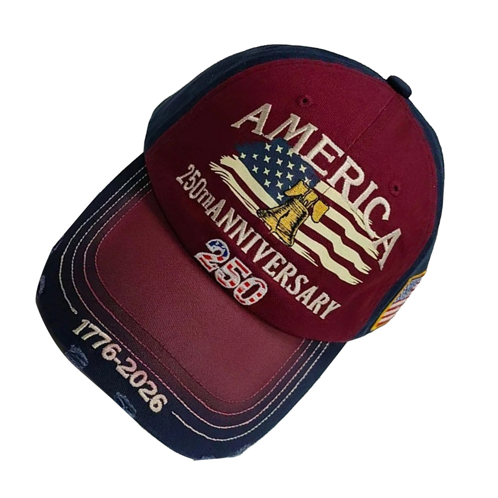 America 250th Anniversary Cap - Distressed Embroidered Baseball Hat 1776-2026