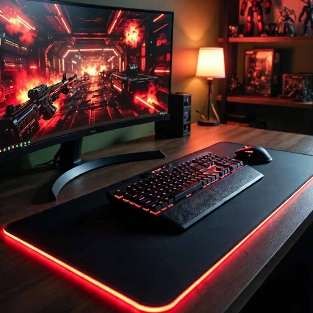 RGB Edge Gaming Desk Mat – 90x40cm XXL Mouse Pad, 3mm Thick, Non-Slip, Black