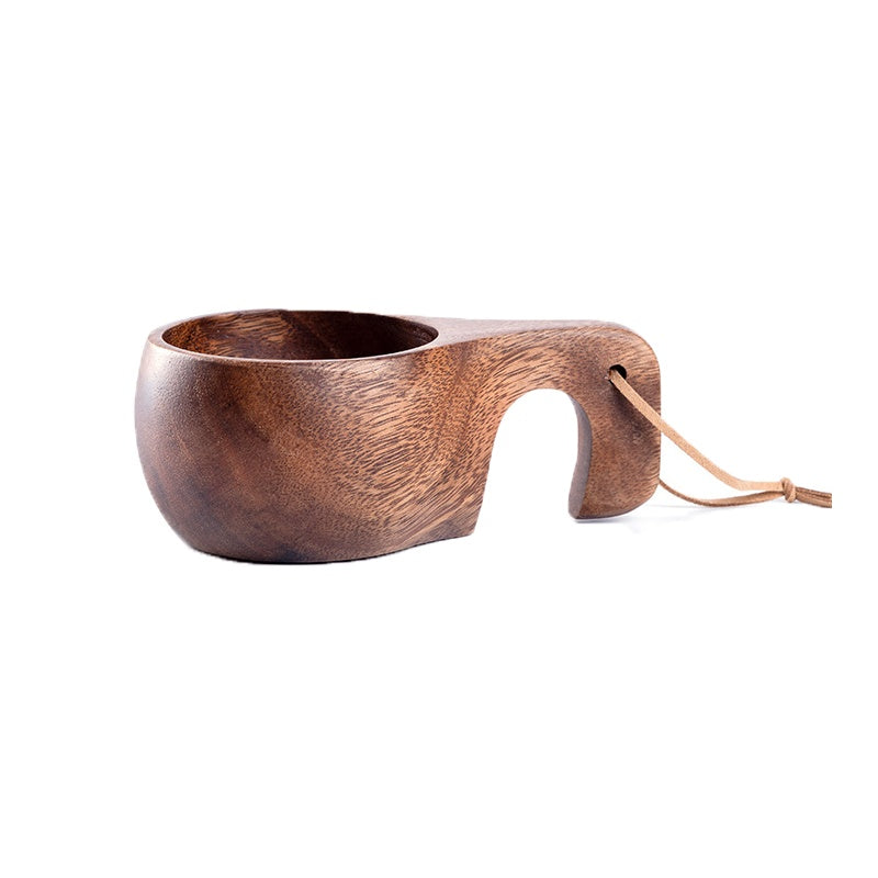 Finland Kuksa Portable Coffee Mug Acacia-Wood Handle Cowhide Rope Hook Juice Cup