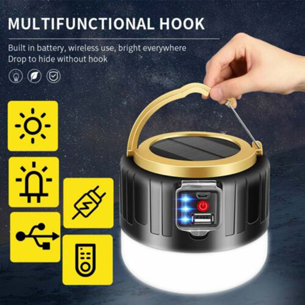 LED Solar Light + Remote Control + USB Rechargeable Tent Camping Emergency