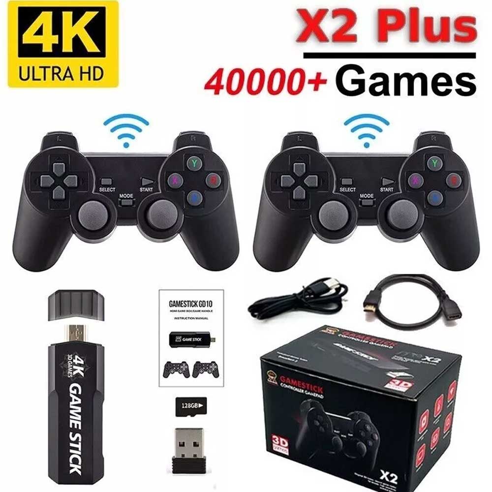 40000+ 4K HDMI 128GB Retro Game Stick Console 2X Wireless Controller TV Video Games