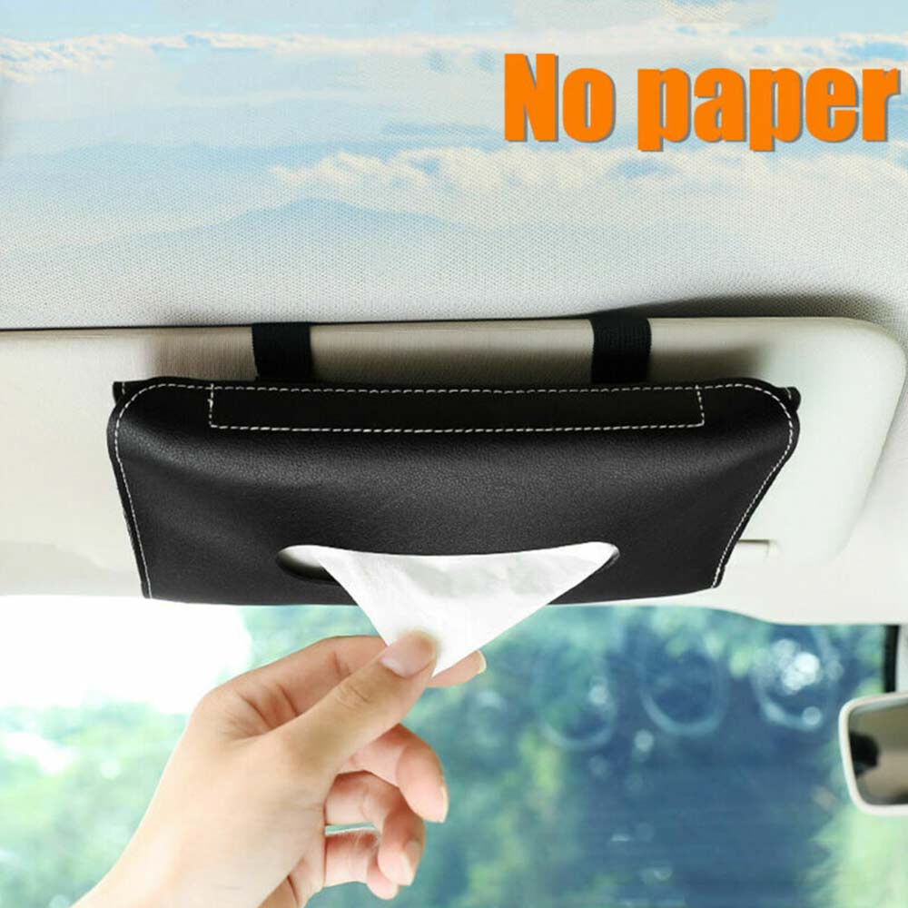 Car Interior Sun Visor Tissue Box Paper Towel Case Strap Napkin Holder