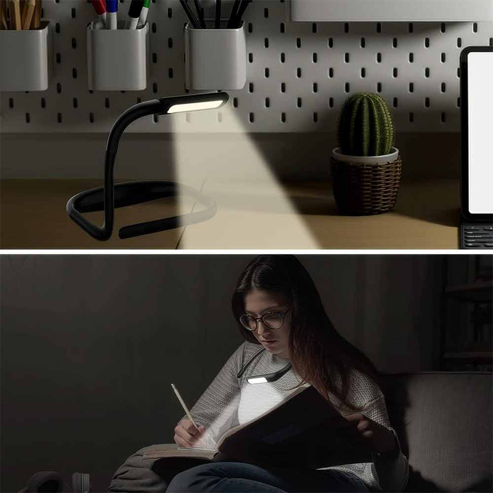 LED Neck Reading Light Flexible USB Rechargeable Book Bed Night Lamp Hands Free