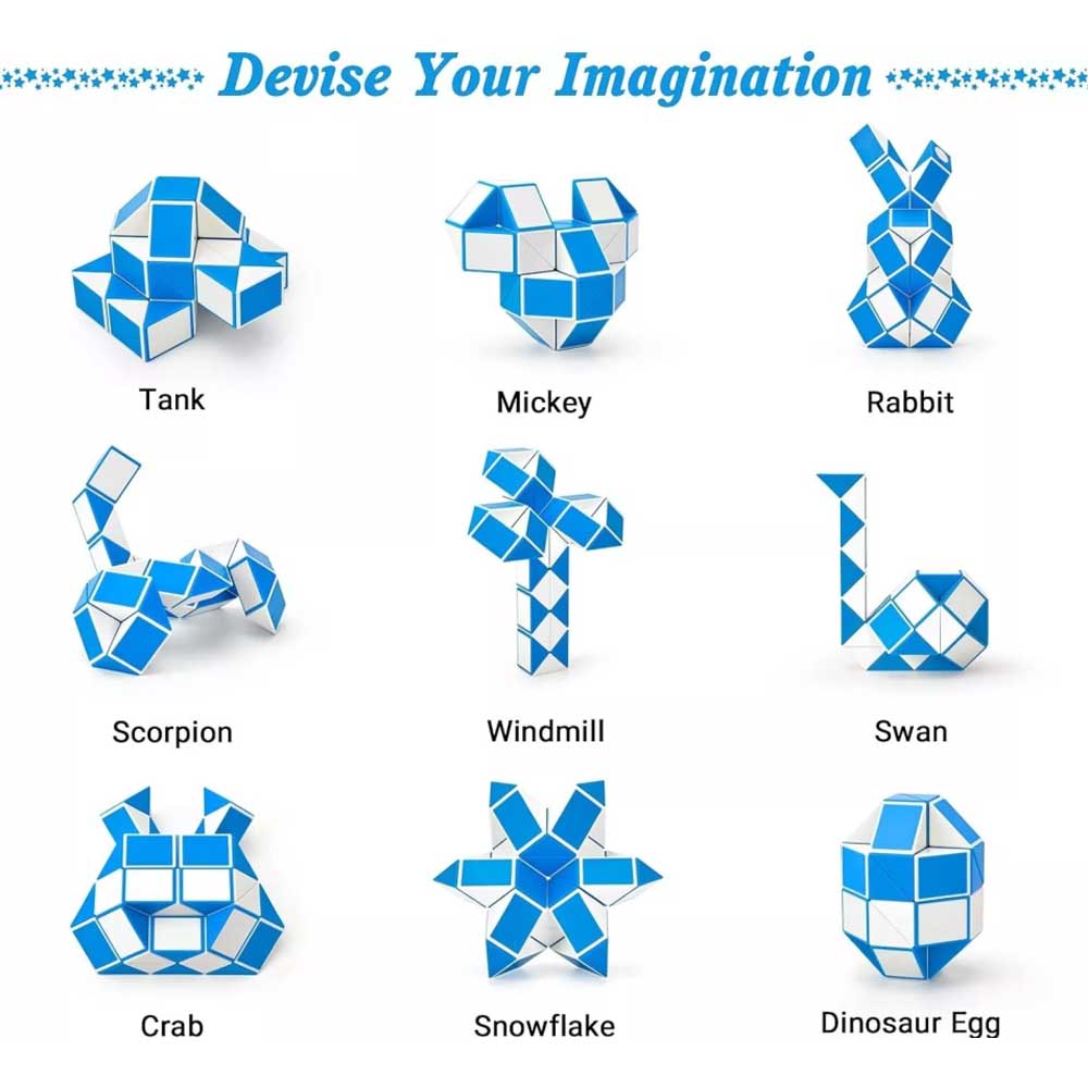 Magic Snake, 36 Blocks Snake Puzzle, Twisty Magic Ruler, Brain Teaser Toy