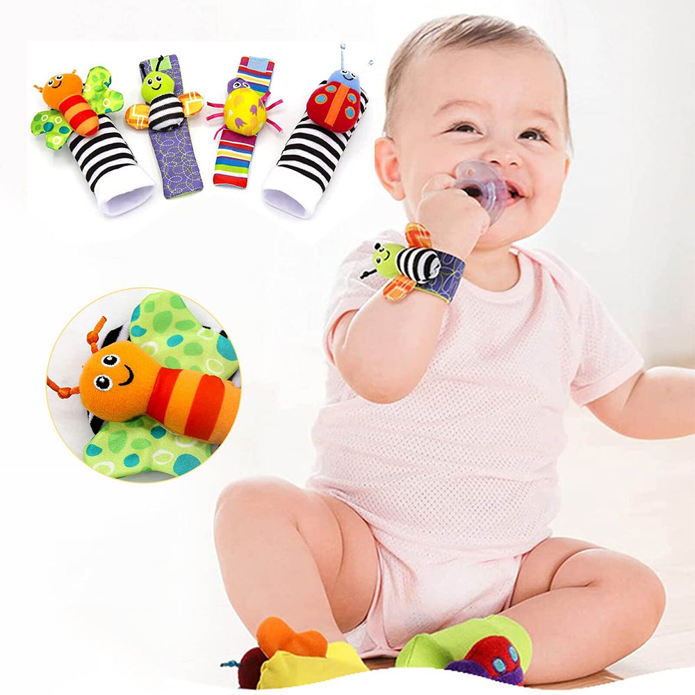 4pcs/Set Baby Rattles Set Wrists Rattles Early Educational Socks Rattles Setv