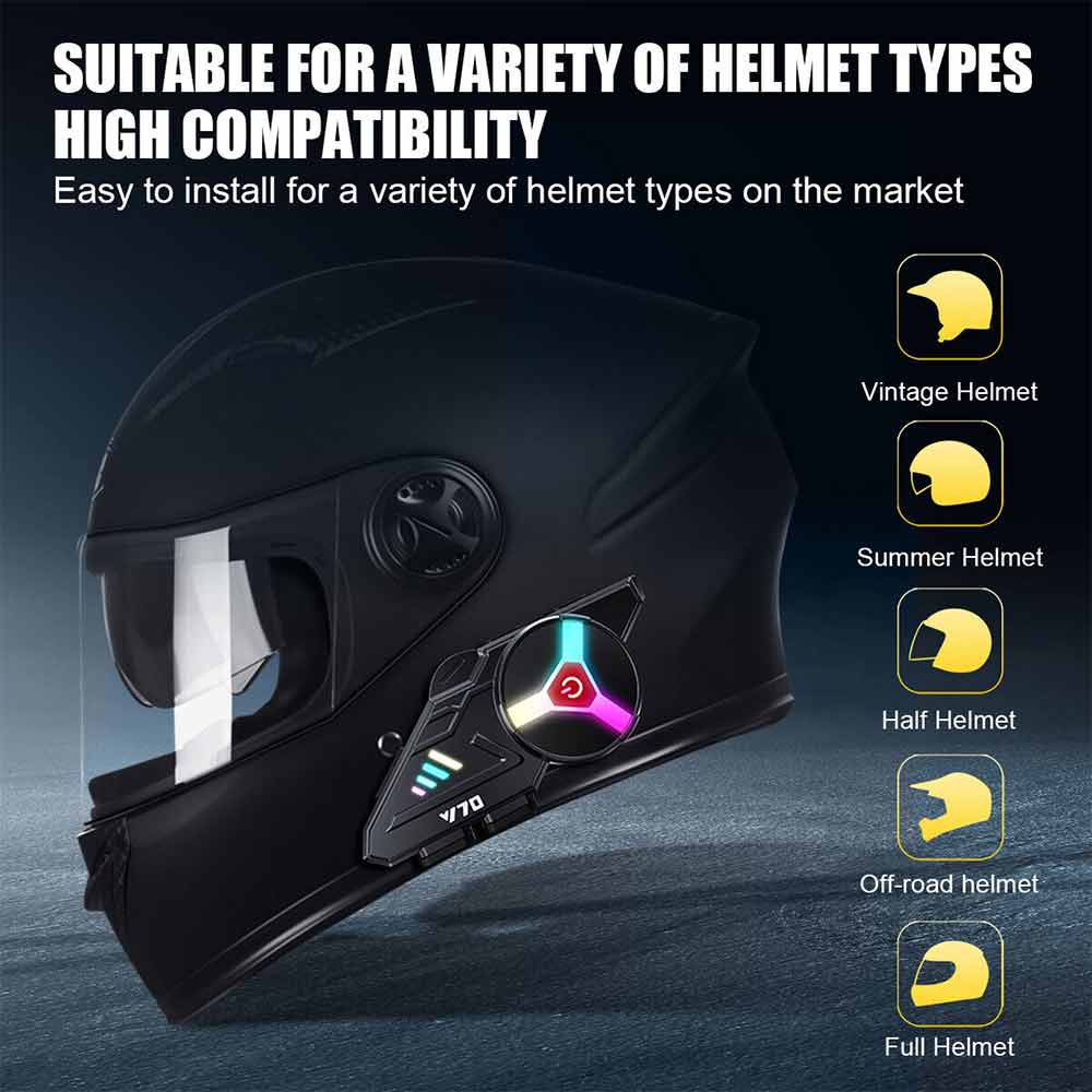 LED Bluetooth Motorcycle Helmet Headset Speaker Wireless Motorbike Headphone