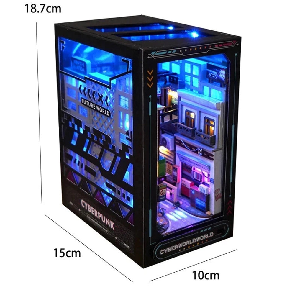 3D Wooden Book Nook DIY Kit Miniature House Model with LED Lights for Bookshelf Decor Creative Christmas Gift