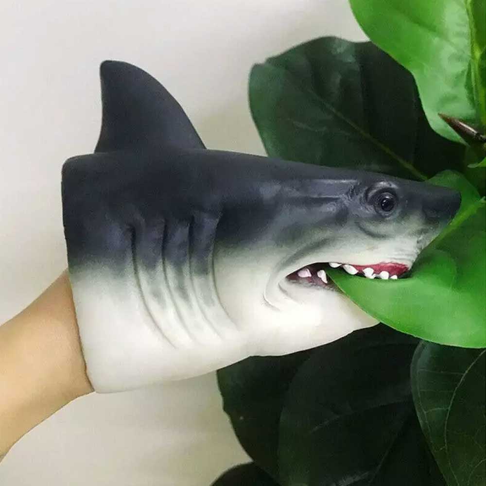 Shark Hand Puppet Handmade Stretchy Shark-Head Soft Animal Gloves Baby Kids Toys