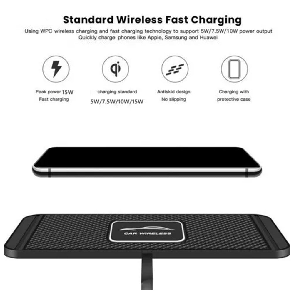 Car Wireless Fast Charging Mat Non-Slip Pad Holder 1M Cable For Smart Phones