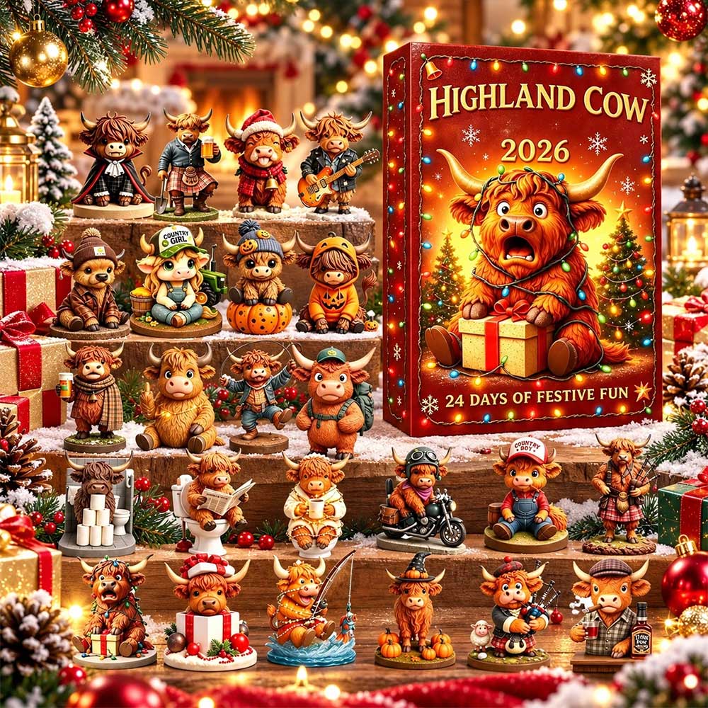 Highland Cow 24-Day Countdown Calendar – 2D Christmas Acrylic Figure Advent Gift