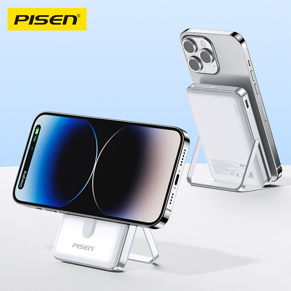 PISEN 30W Magnetic Wireless Power Bank - 10000mAh with Foldable Stand, 15W MagSafe Charging & PD Fast Charge