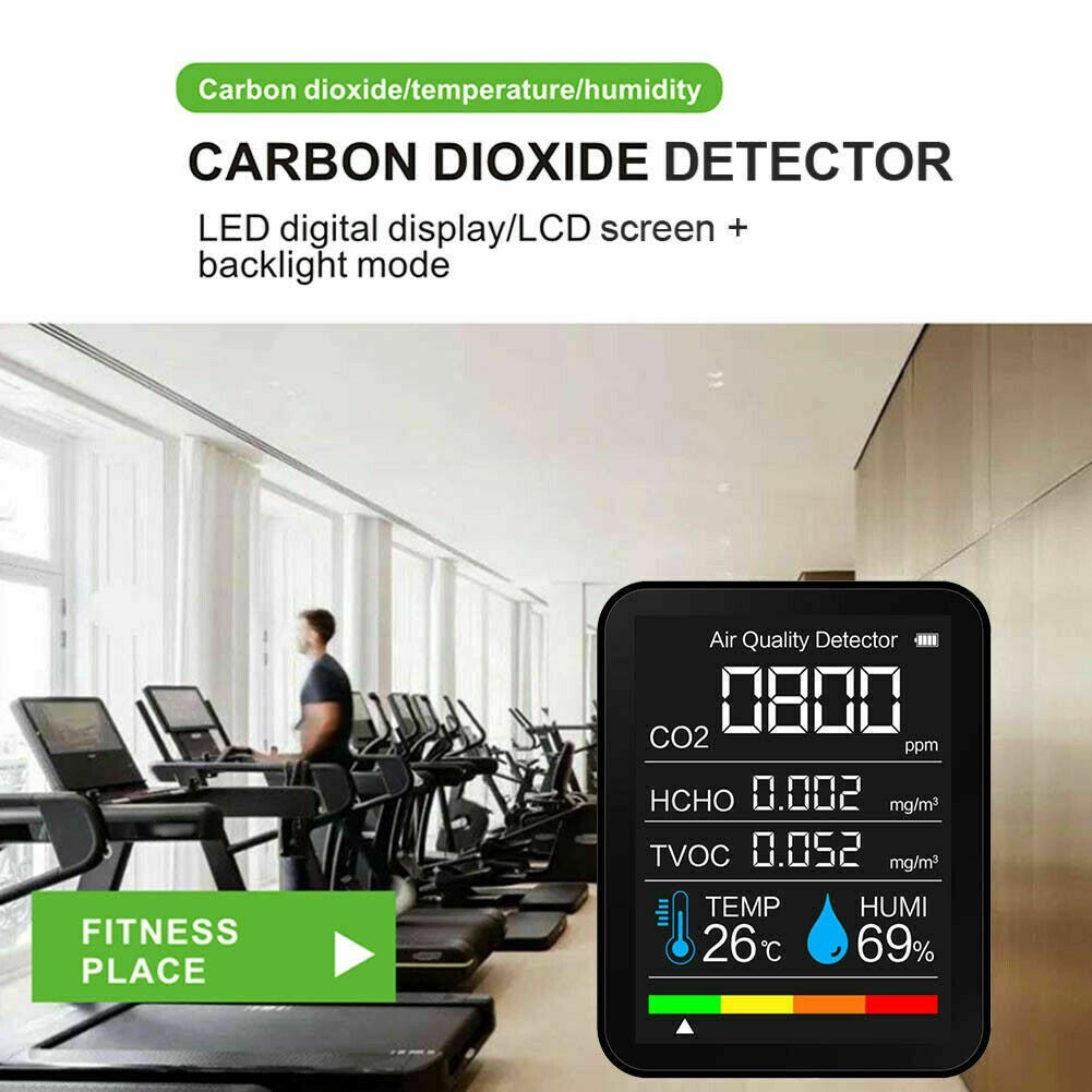5-in-1 Air Quality Monitor – Portable CO2, HCHO, TVOC, Temp & Humidity Detector with USB-C Recharge