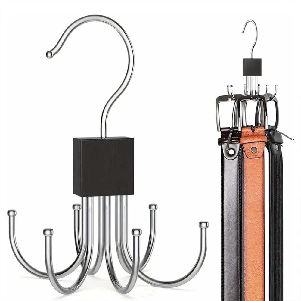 2-Pack Rotating Belt Hanger Organizer - Space Saving Closet Rack with 6 Hooks