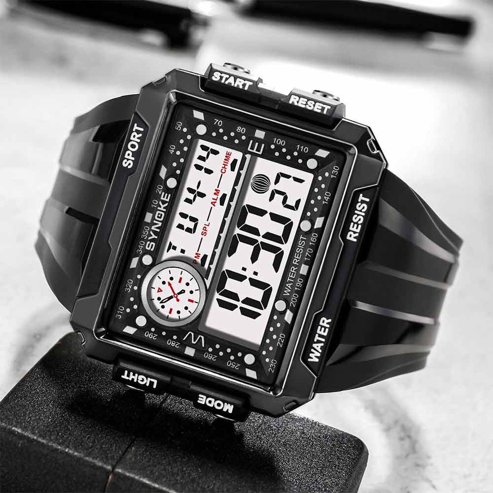 Men Sports Electric Watch Fashion Waterproof Shock Resist Large Screen Watch