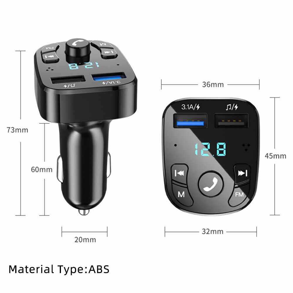 Bluetooth 3.1A Car Wireless FM U-DISK Transmitter Adapter 2USB PD Charger