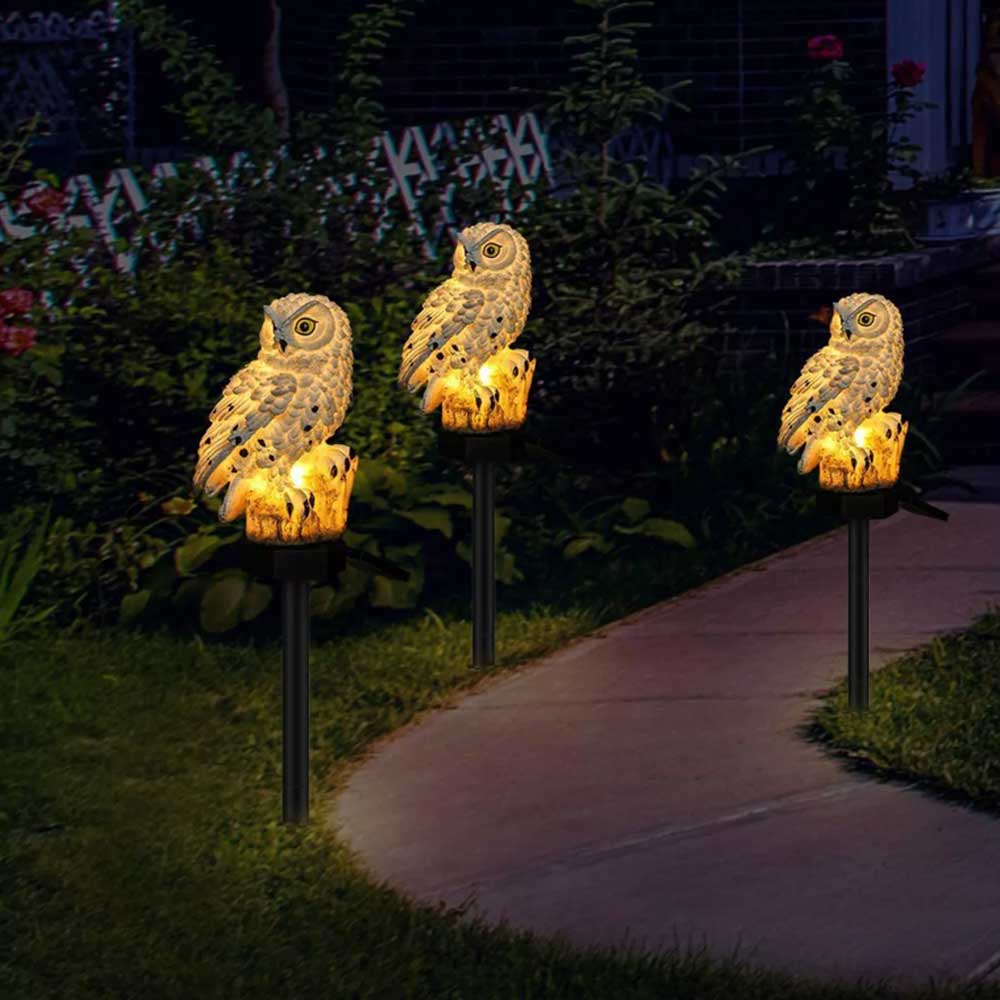 LED Owl Solar Powered Garden Light Novelty Lamp Waterproof Ornament Lawn Outdoor
