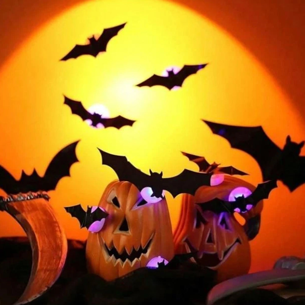12/24PCS Halloween 3D Bat LED Night Light Wall Stickers – Glow in Dark Decor