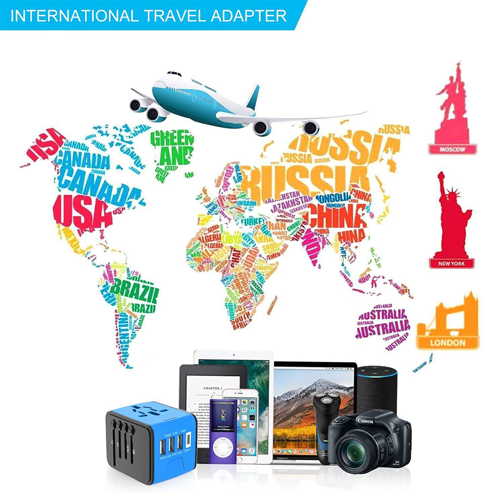 Universal World Travel Adapter 3 USB + Type-C Charger US/UK/EU/AU Plug Converter