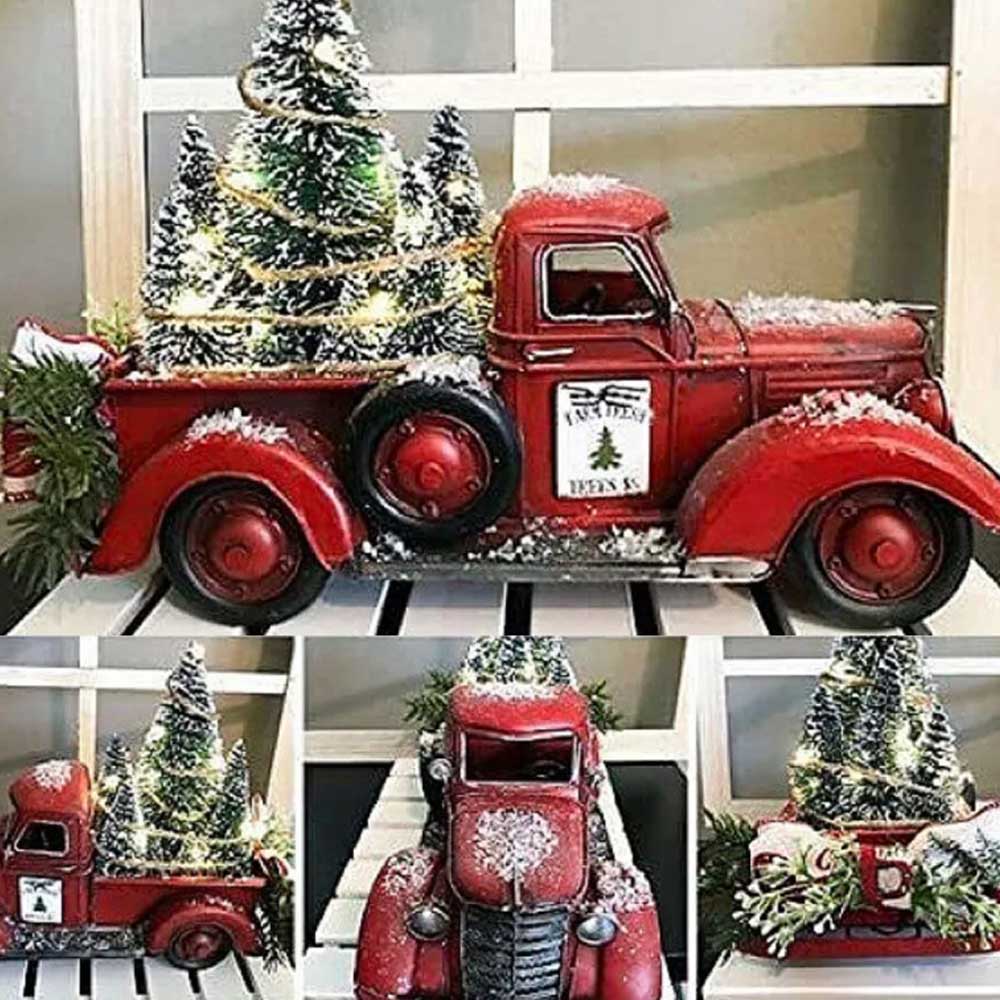 Christmas Decoration Red Truck w/ LED Lights Xmas Tree Centerpiece Table Adornment
