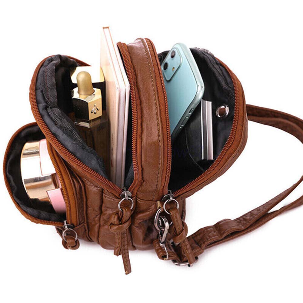 Hot Women PU Leather Crossbody Bag Small Multi Layer Large Capacity Phone Bag