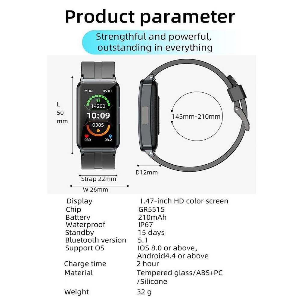 Blood Glucose Sugar Smart Watch Body Temperature ECG HRV Monitor Waterproof