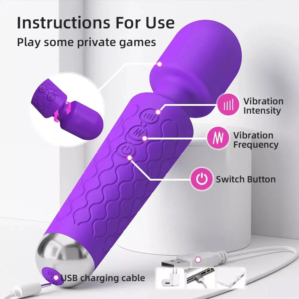 Rechargeable Clit Vibrator 20 Speeds Massage Wand Sex Toys for Women Masturbator