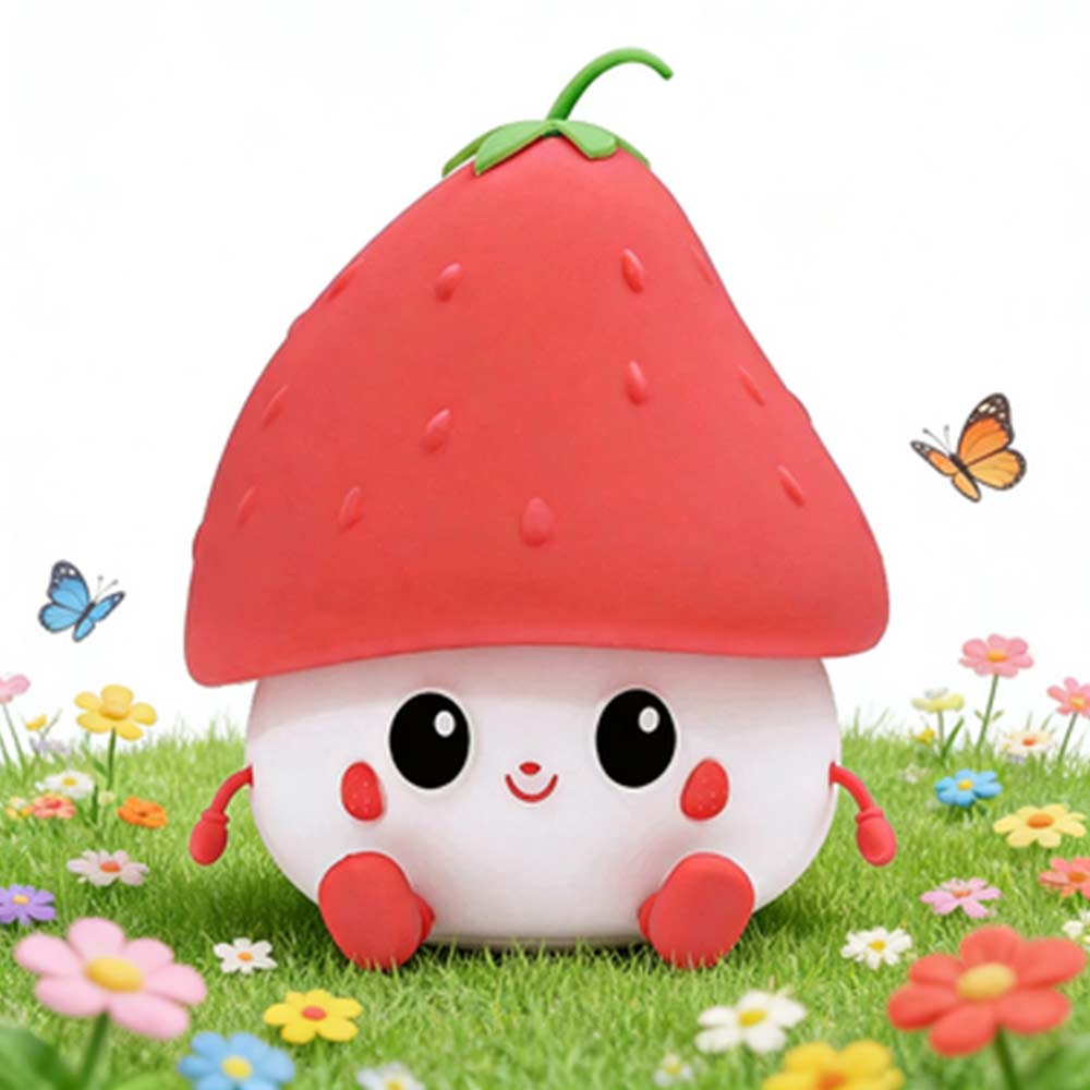 7-Color Strawberry Night Light - Wireless Bedroom Buddy, RGB Silicone Lamp11cm