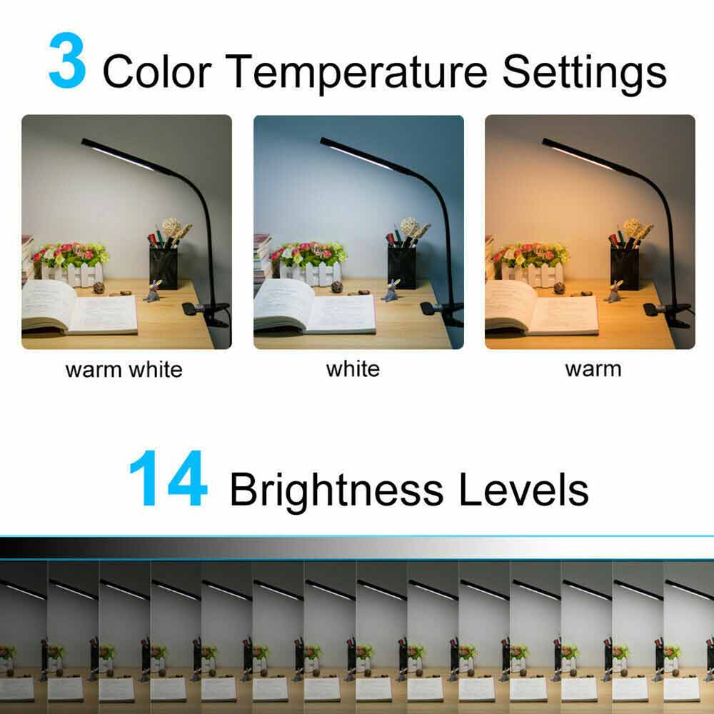 Flexible Clamp Reading Light USB Clip On Desk Lamp LED Bed Table Bedside Night
