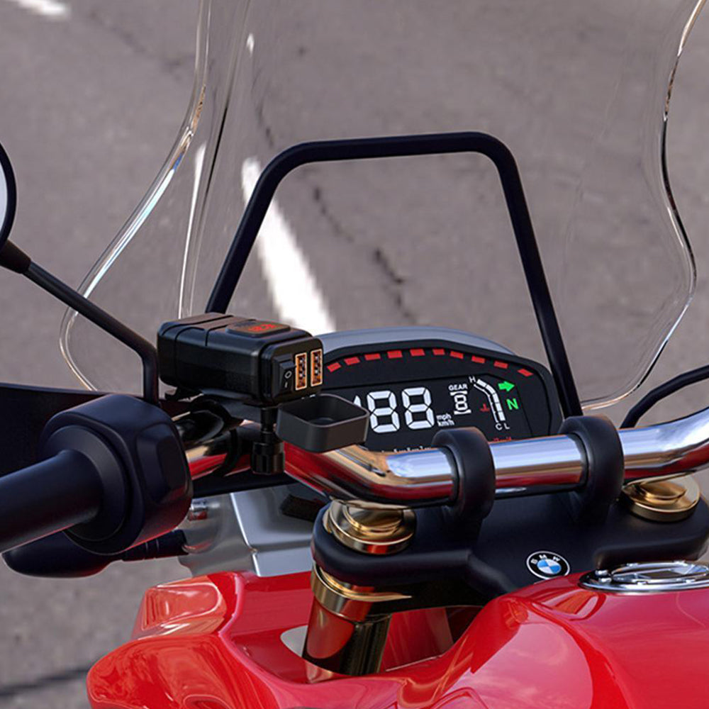 Dual USB Port Motorcycle Fast Charger Socket LED Voltmeter Display ON/OFF Switch