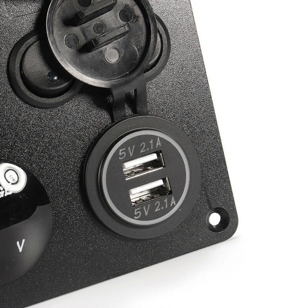 5 Gang Campervan RV 12V LED Light Switch Control Panel Voltmeter USB Charger
