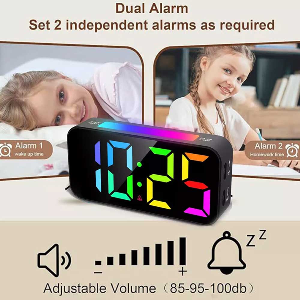 Digital Alarm Clock for Heavy Sleeper Bedroom LED Display Night Light w/ Shaker