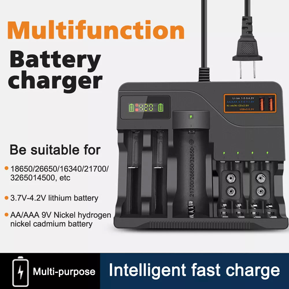 LCD Smart Battery Charger For AAA AA 9V Ni-MH Ni-CD Rechargeable Batteries