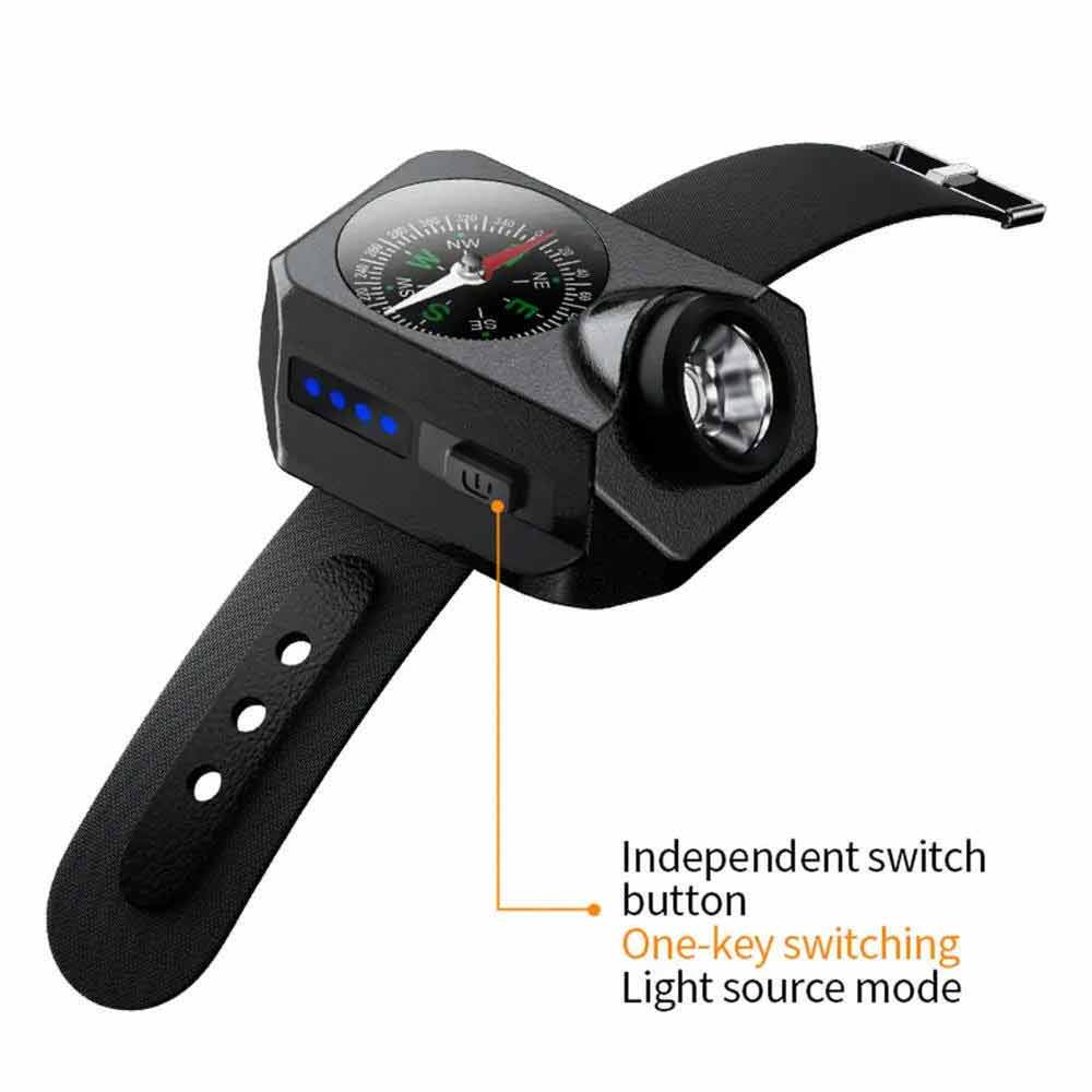 2in1 Wrist Light Mini Camping Compass Outdoor LED Running Light USB Rechargeable
